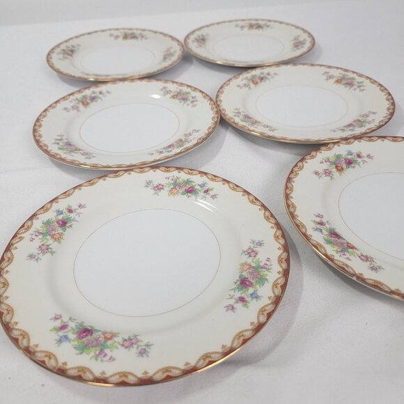 Lot of 6 Vintage SALAD Plate DIAMOND CHINA Made in Japan 7.25" Roslyn Floral HTF - Picture 3 of 6